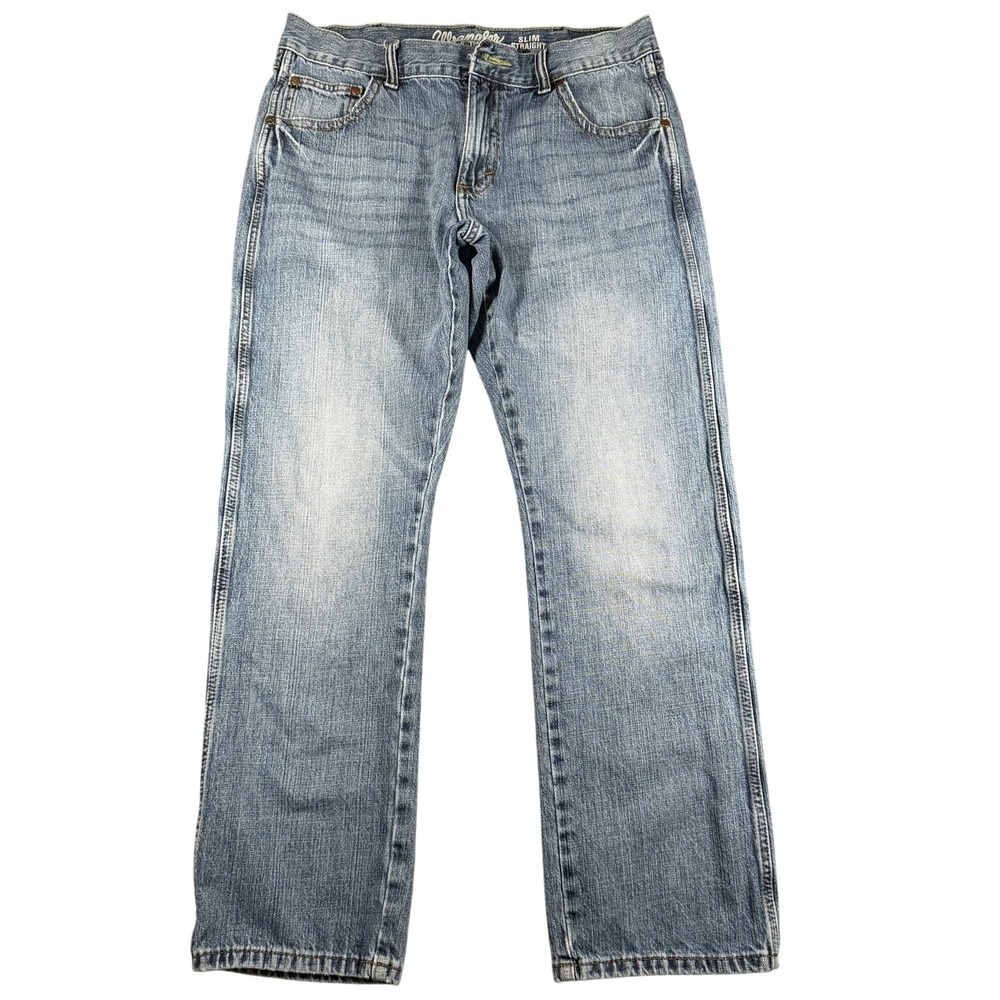 Wrangler Retro Slim Straight Jeans Mens 33x30 Blue Zip Fly Denim Light Wash